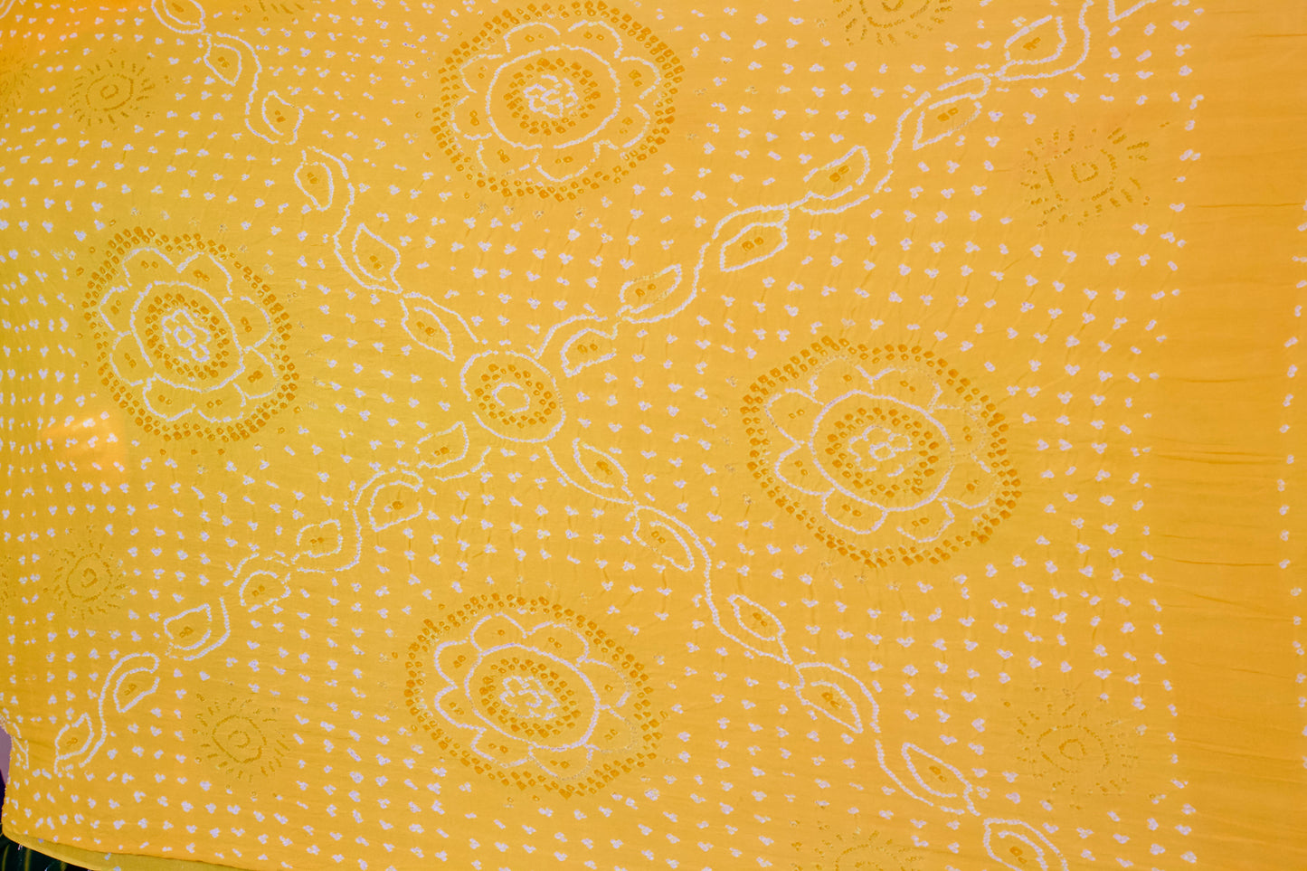 Yellow Pure Chinon Hand Bandhej Saree