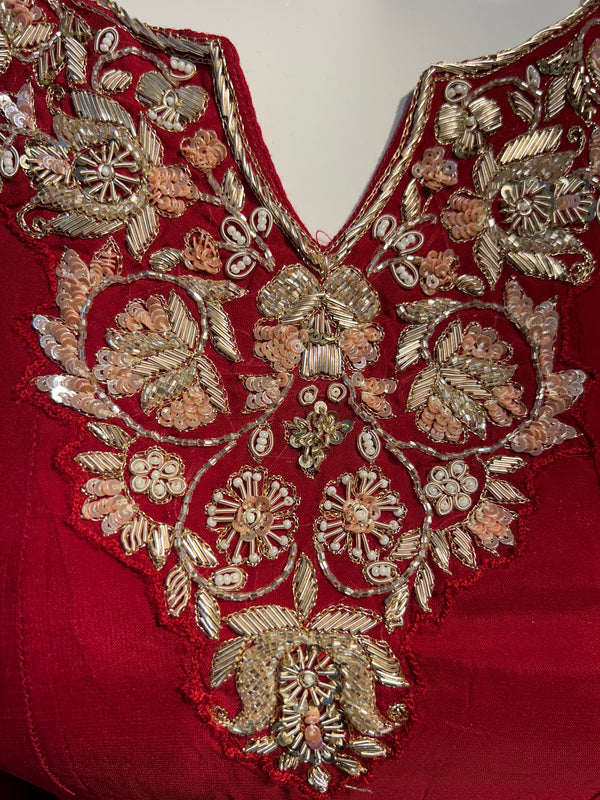 Maroon Pure Suit With Zardosi Work