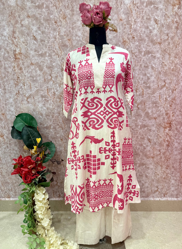 Chic Tribal Vibes: Rani Pink Print on Flex Cotton Kurta Set