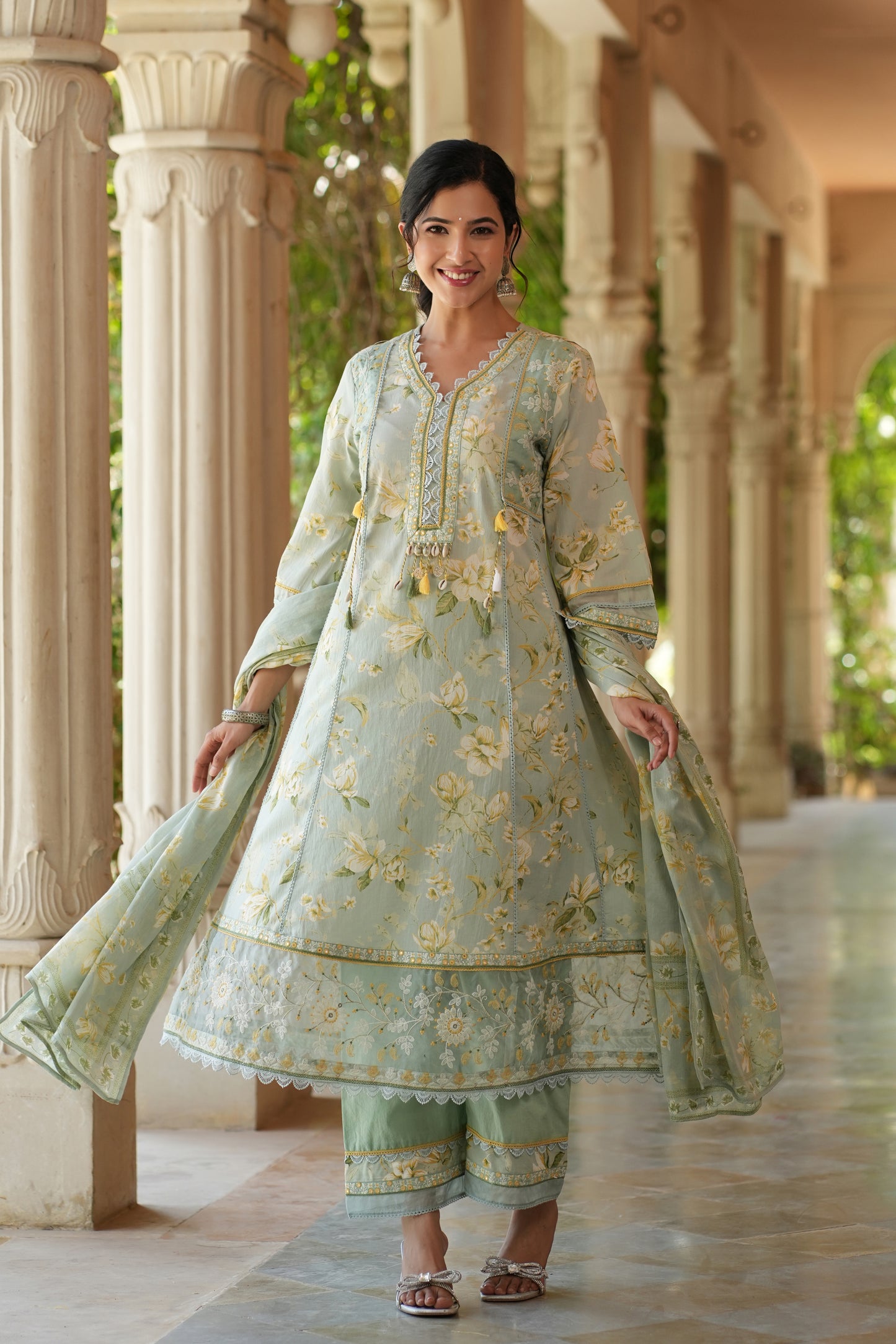 A-line Anarkali with Elegant Work On Neck,Sleeves,Bottom Of Suit