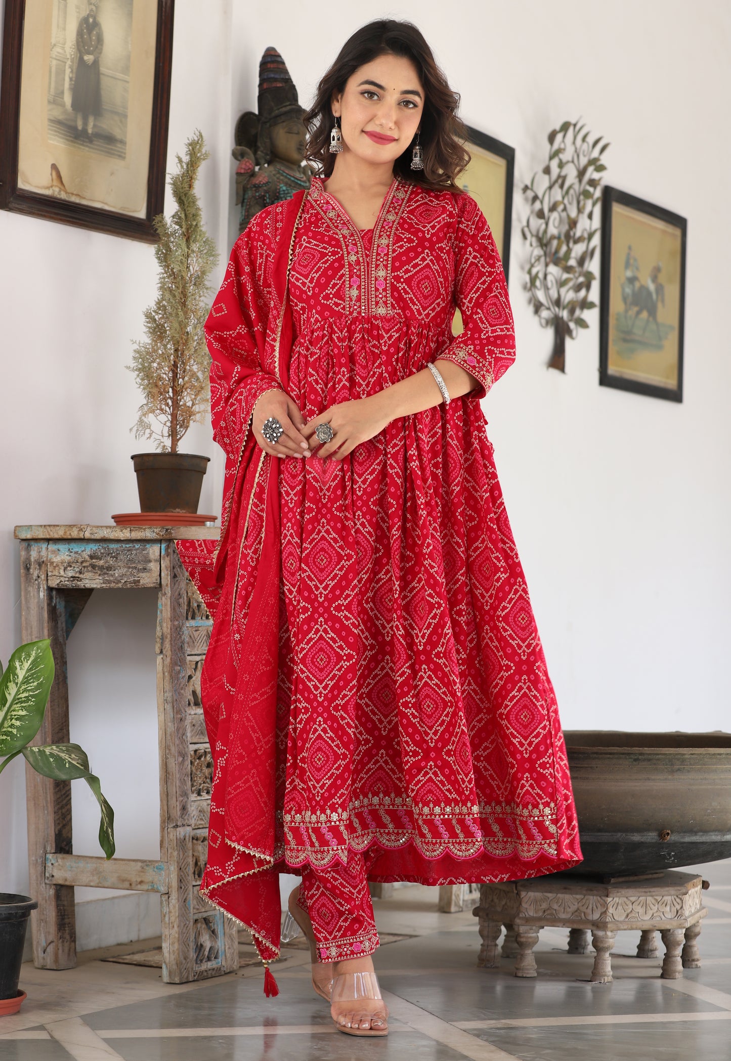 Bandhni Print Red Suit