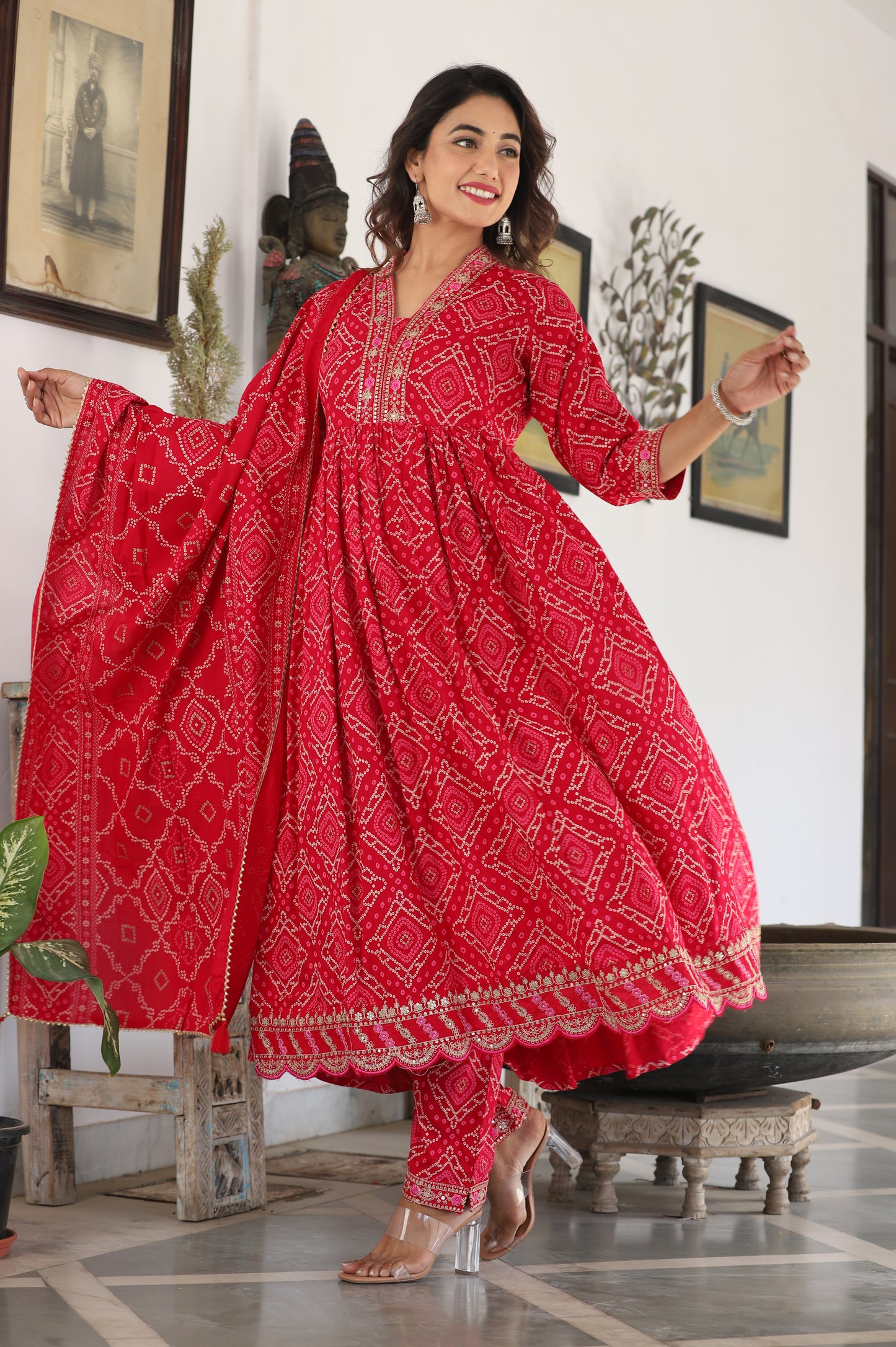 Bandhni Print Red Suit