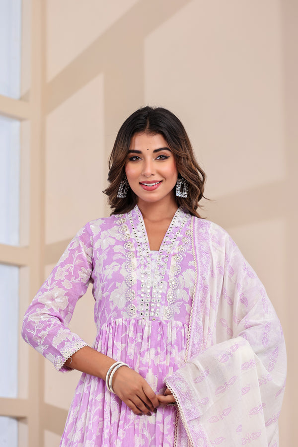 Anarkali Onion Pink Cotton Suit