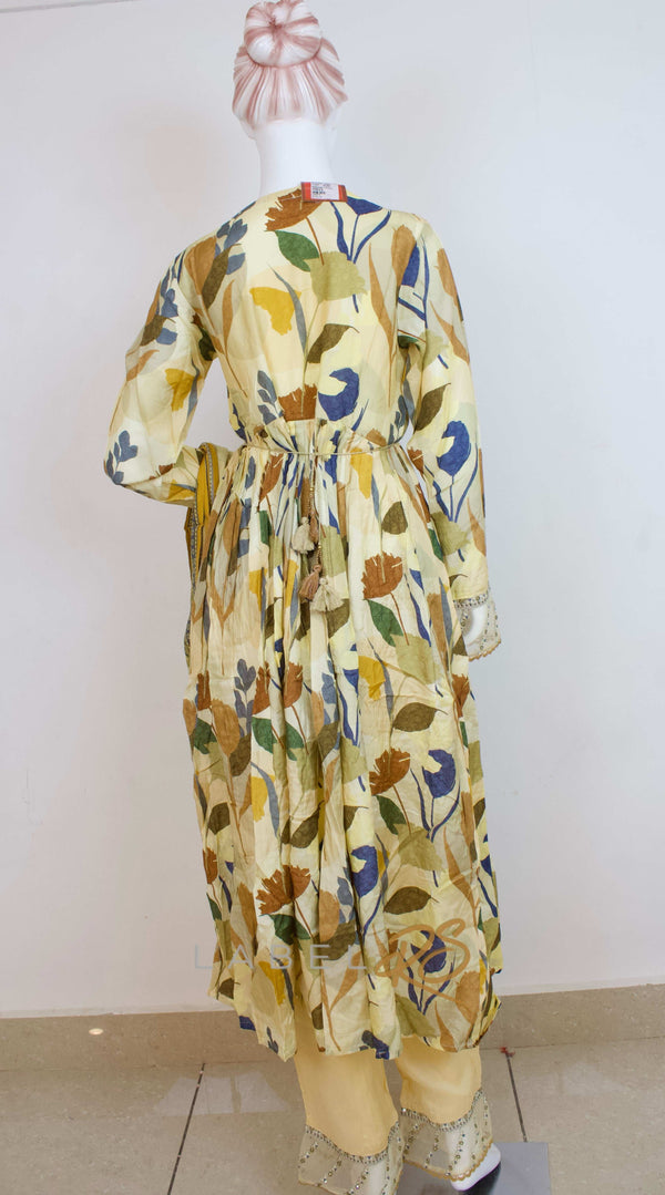 Cream Floral Side open Anarkali Suit With Embroidery