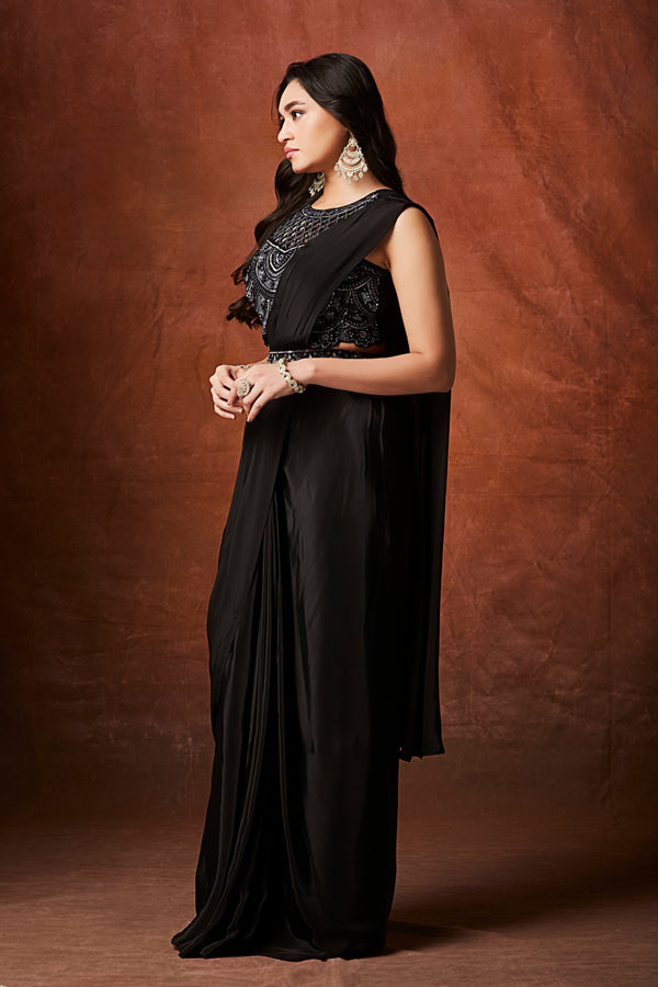Midnight Glamour Pre-Draped Sequin Saree