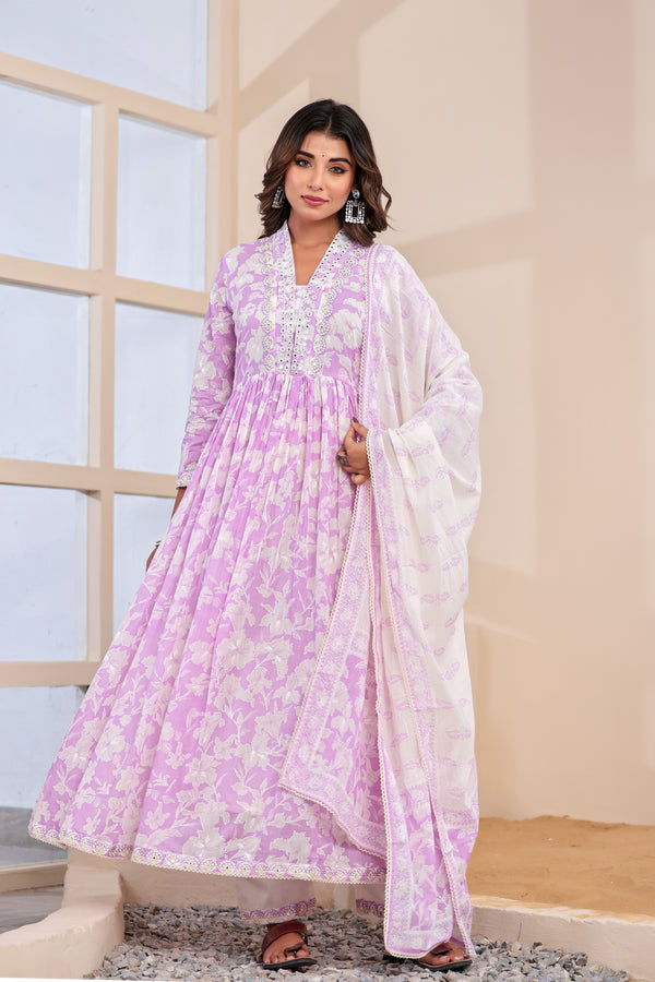 Anarkali Onion Pink Cotton Suit