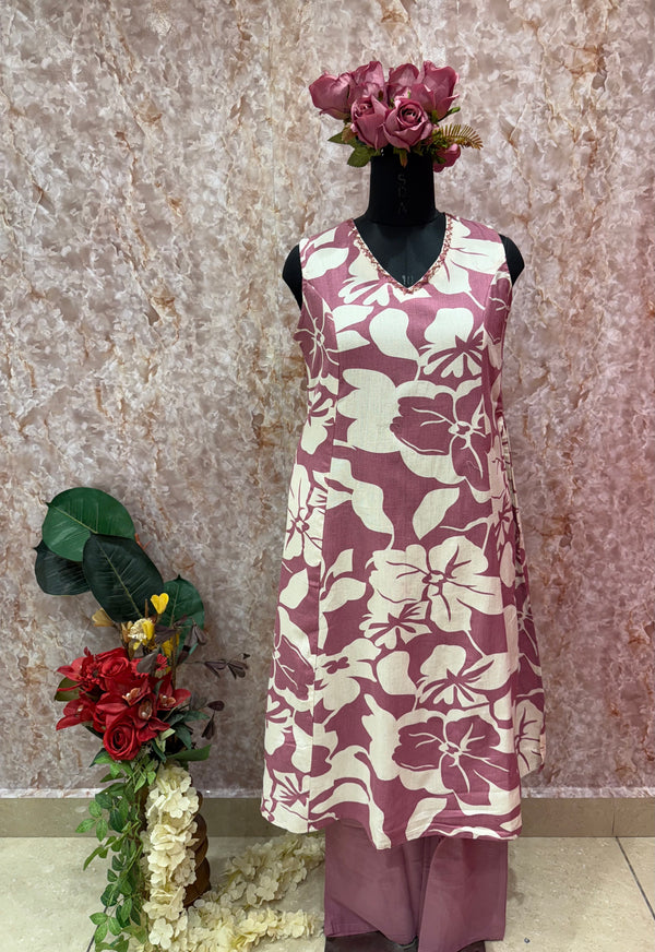 Bold & Breezy: Sleeveless Floral Flex Cotton Kurta Set