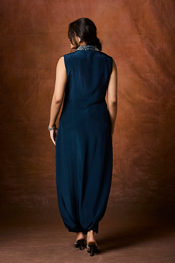 Modern Moroccan-Inspired Jumpsuit with Beaded Collar