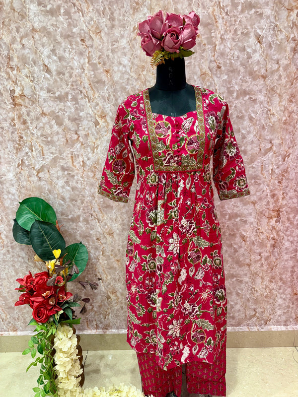 Vibrant Magenta Embroidered Suit Set with Traditional Detailing