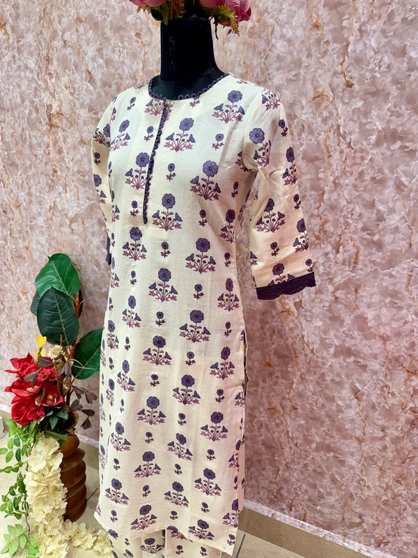 Elegant Bloom: Floral Printed Flex Cotton Kurta Set