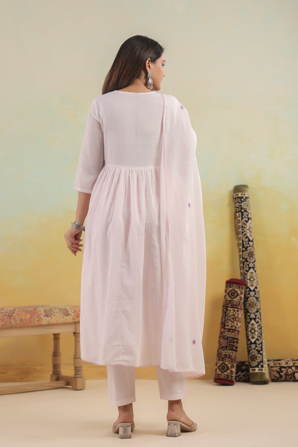Anarkali Pastel Pink Mul  Cotton Suit