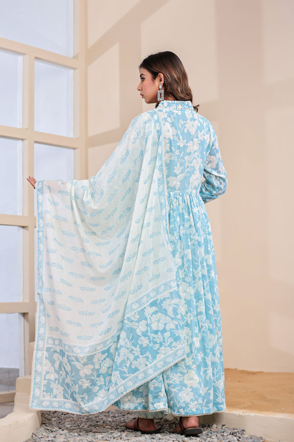 Anarkali Sky Blue Pure Cotton Suit