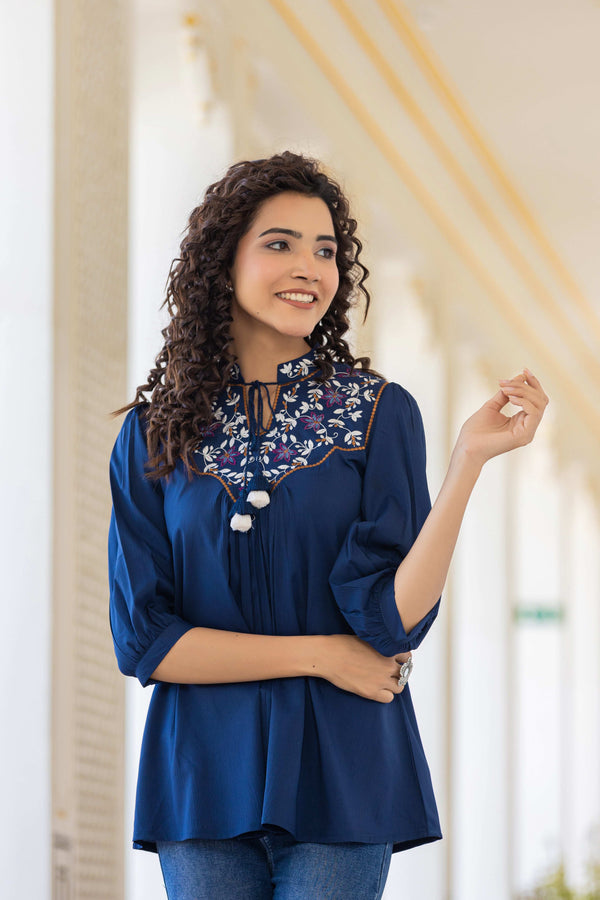 Blue Top With Resham Work
