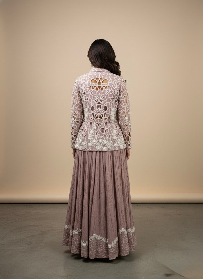 Lavender Embroidered Jacket Lehenga Set - Exquisite Crepe Ensemble