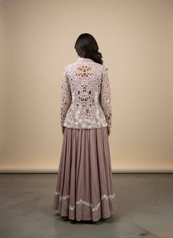Lavender Embroidered Jacket Lehenga Set - Exquisite Crepe Ensemble