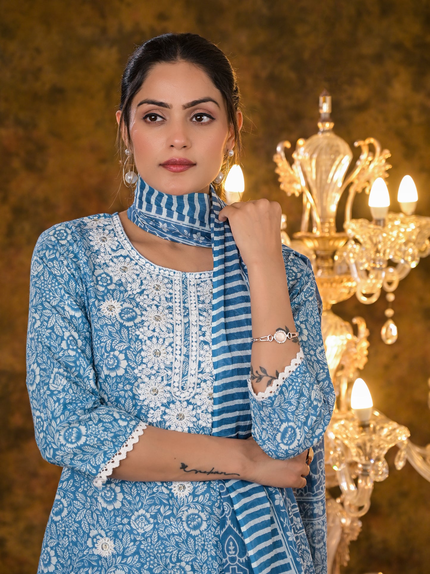 Blue Suit With Resham Work