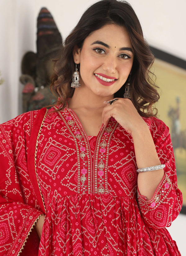 Bandhni Print Red Suit