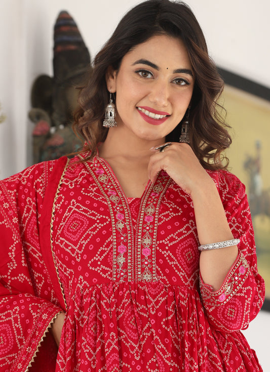 Bandhni Print Red Suit