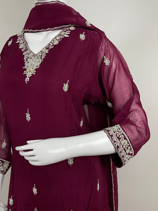 Deep Maroon Suit With zardosi Art Work By SA